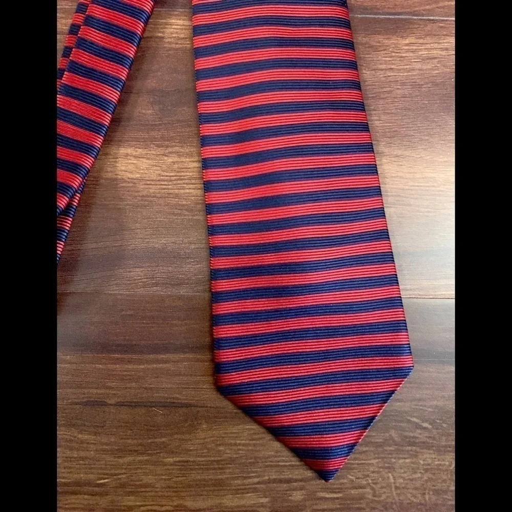 PIERRE CARDIN Vintage All Silk Red & Blue Striped Necktie
